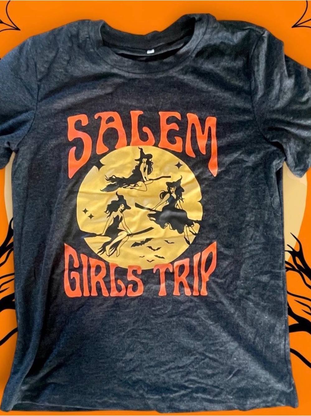 Halloween Witch Salem Girls Trip Tee Women’s Small - BlackOrange & Yellow